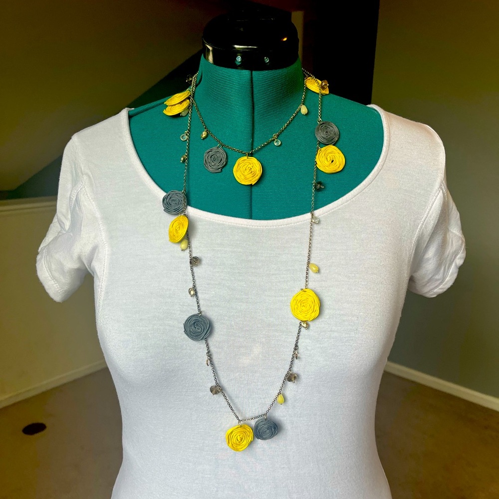 Vintage Anthropologie Necklace with Unique Ribbon Circle Dangles